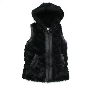 Widgeon Girls size 6 Black shaggy faux fur hooded jacket vest very nice elegant